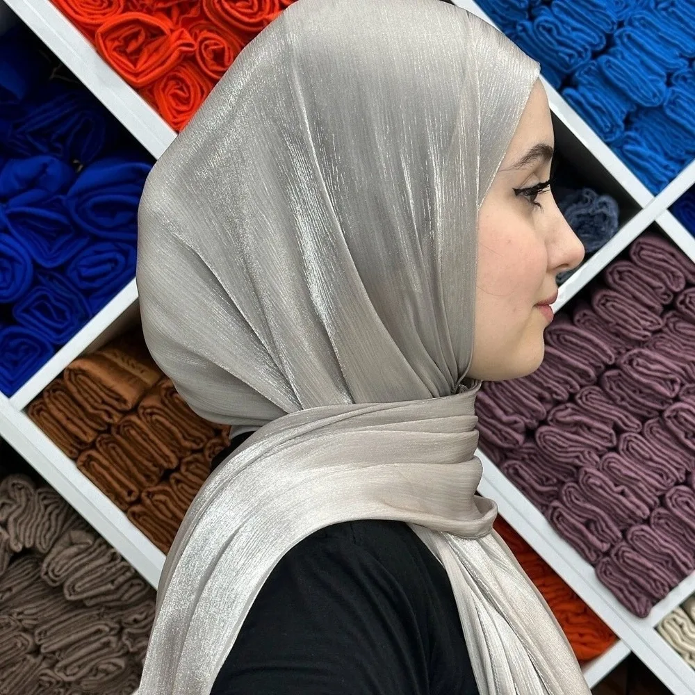 

Elegant Silk Hijab Scarf Bandana Wide Headscarf Thin All-march Islamic Turban Female