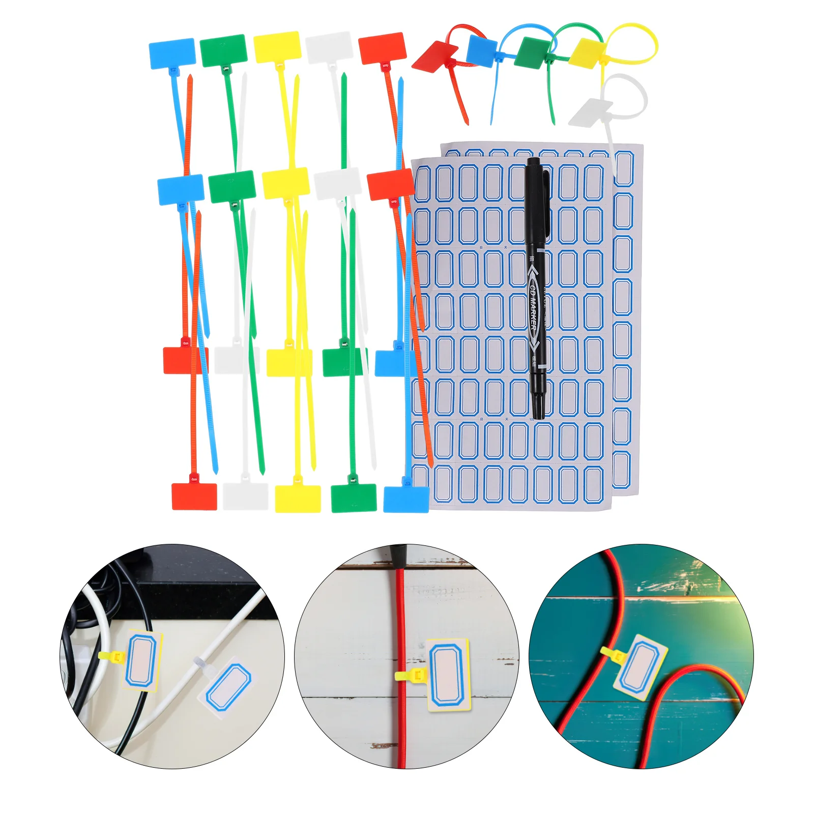 

1 Set Of Cable Labels Tags For Electronics Nylon Wire Ties With Marking Labels Cord Organizer For Home Office Computer