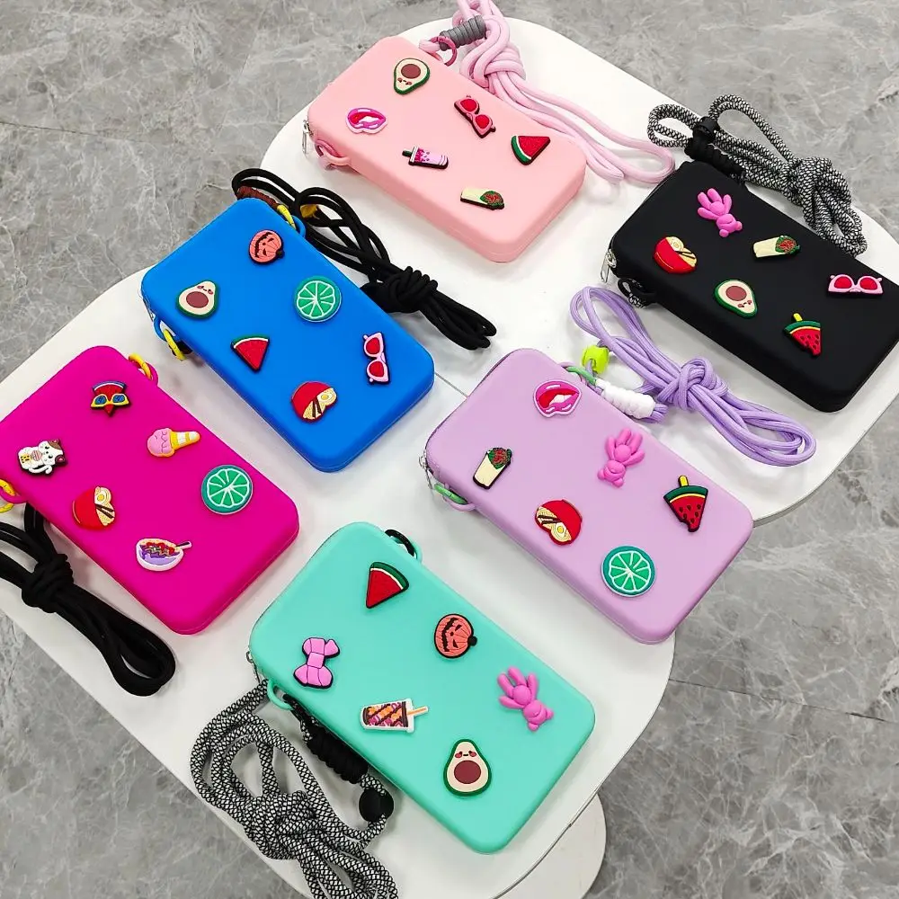 

Cute Silicone Crossbody Bag Large Capacity Zipper Travel Phone Bag Solid Color Waterproof Coin Purse