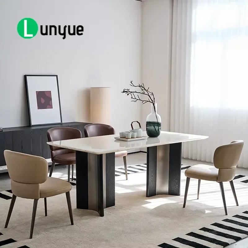 Customizable Italian Modern Fixed White Natural Marble Dining Table for Family Hotel Villa Luxury Home Furniture Durable