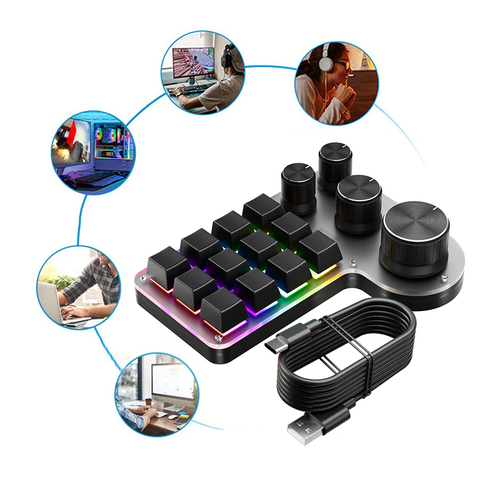 12 Keys 4 Knobs Programming Macro  Keyboard Hot-swap USB Wired/Bluetooth-Compatible Mini Mechanical Keyboard for Photoshop