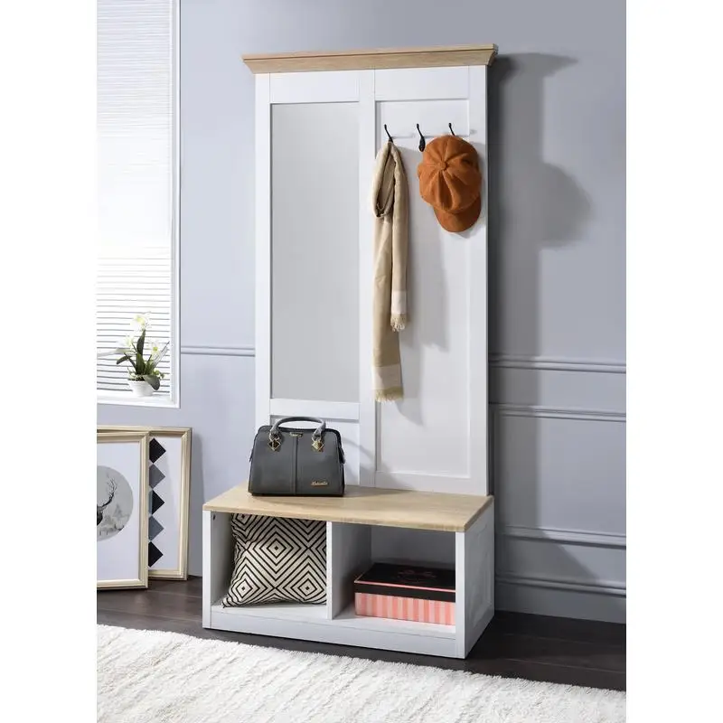 

Light Oak & White Finish Hall Tree with Storage and Hooks