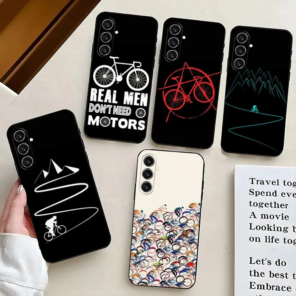 Road Bike Cyclist Cycling Phone Case For Samsung S24,21,22,23,30,Ultra,S20,Plus,Fe,Lite,Note,10,9,5G Black Soft Cover