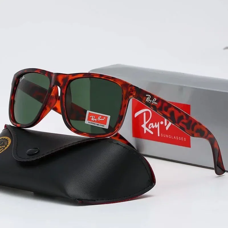 Rayban resin lenses 4165 Justin Glossy Frame Sunglasses Unisex Square Sun Glasses Classic Black Frame in box