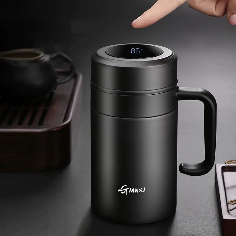 Business man office large capacity temperature display smart thermos tea water separation with handle thermos flask