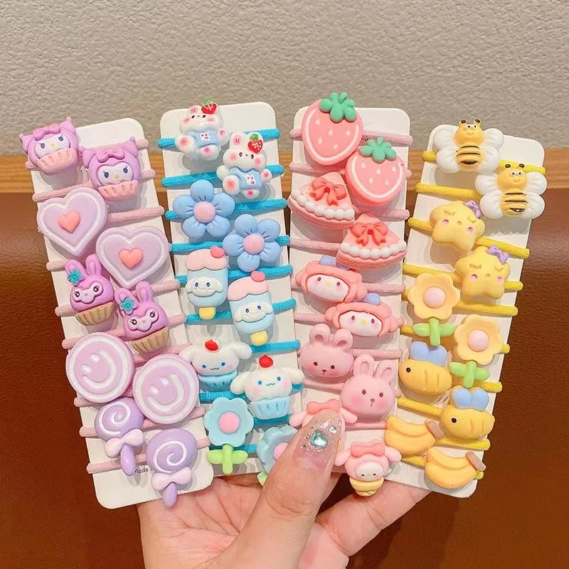 【 10 Piece Set 】 2024 New Small Thumb Ring Baby No Harm Hair Ring Children\'s Cute Rubber Band Girls\' Headdress