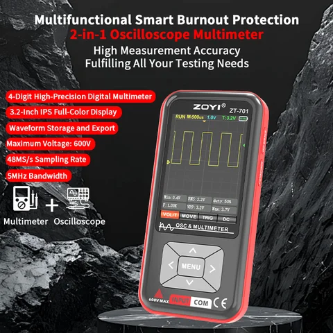 ZT701 Portable 2 in 1 Oscilloscope Multimeter Multifunctional Electrical Test Tool 5MHz 48MSa/s Sampling