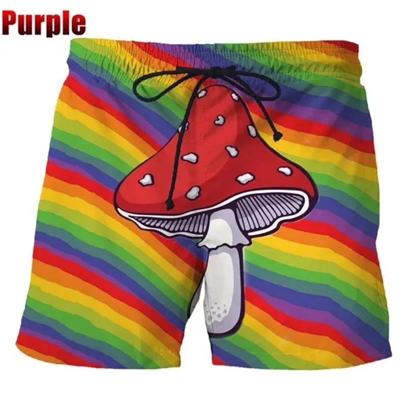 Funny Dazzle Mushroom Shorts Men Summer Beach Short Pants Hawaii Swimming Trend Swim Trunks Women Cool Ice