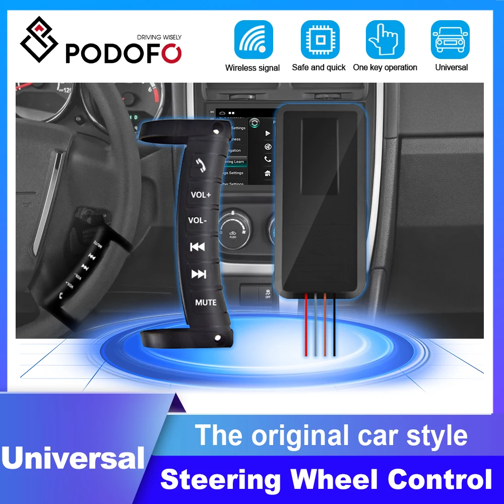 Podofo Universal Multi-function Car DVD GPS Player Wireless Remote Controller Steering Wheel Remote Control Button for Car Radio