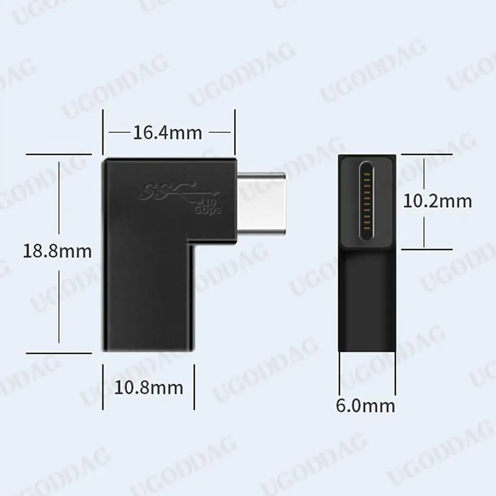 Adaptador USB tipo C de ángulo recto de 90 grados, convertidor de USB-C macho a hembra para teléfono inteligente y portátil, 10GBbps de carga rápida