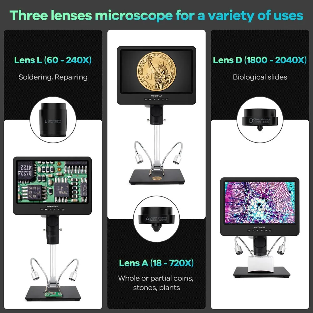 Imagem -02 - Maxgeek Andonstar Microscópio Digital Ad249sm 10 Tela Uhd Reparação de Telefone Artes e Ofícios Miniatura