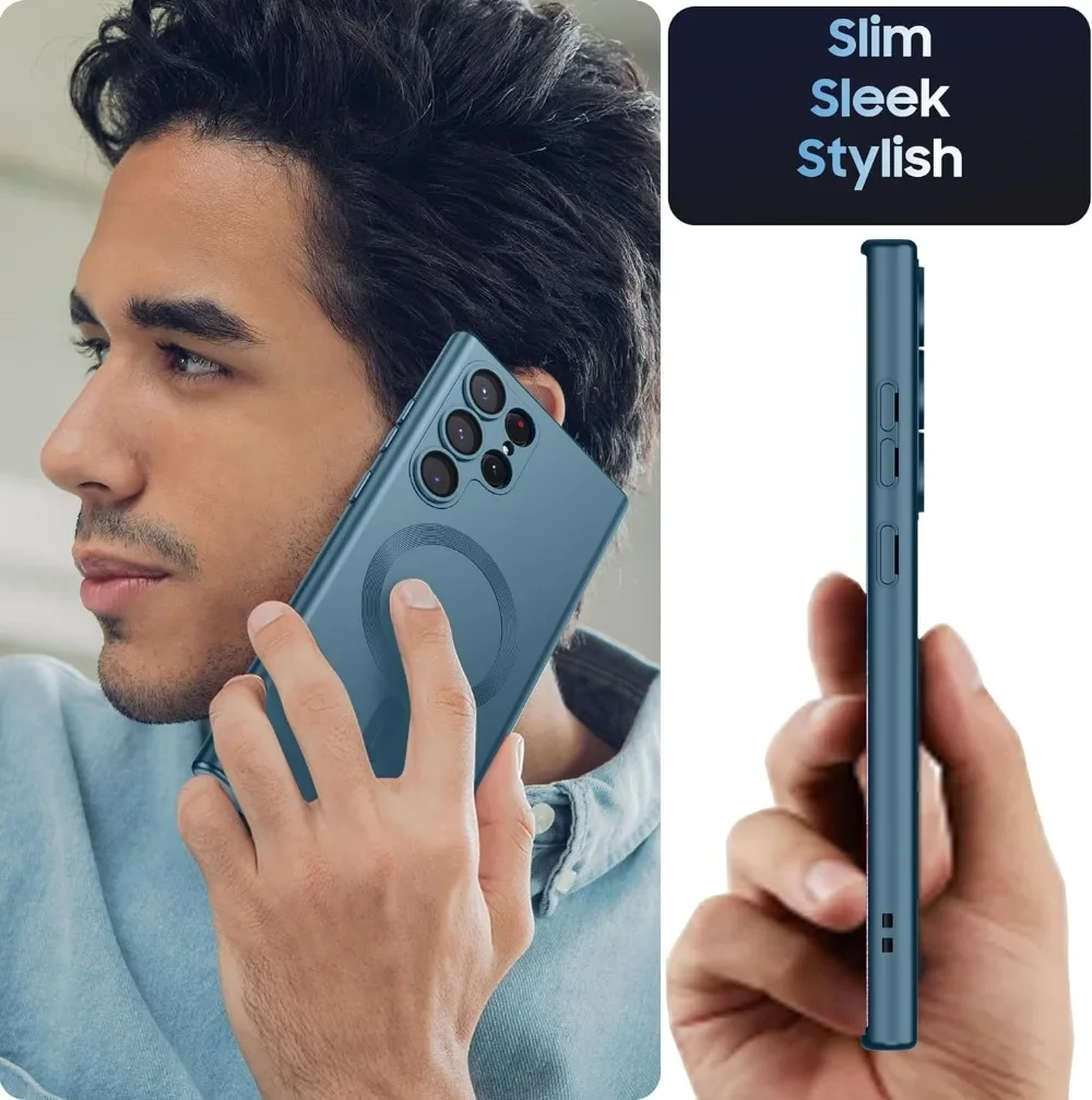 Luxe Matte Magsafe Case Voor Samsung Galaxy S24 Ultra S22 S23 FE S21 Plus Bumper Shockproof Soft Cover Camera Lens protector