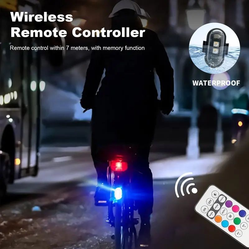 Multi-mode Wireless LED Drone Strobe Light Motorcycle Car Indicator Light Bike Remote Control Warning Light USB Charging 8Color