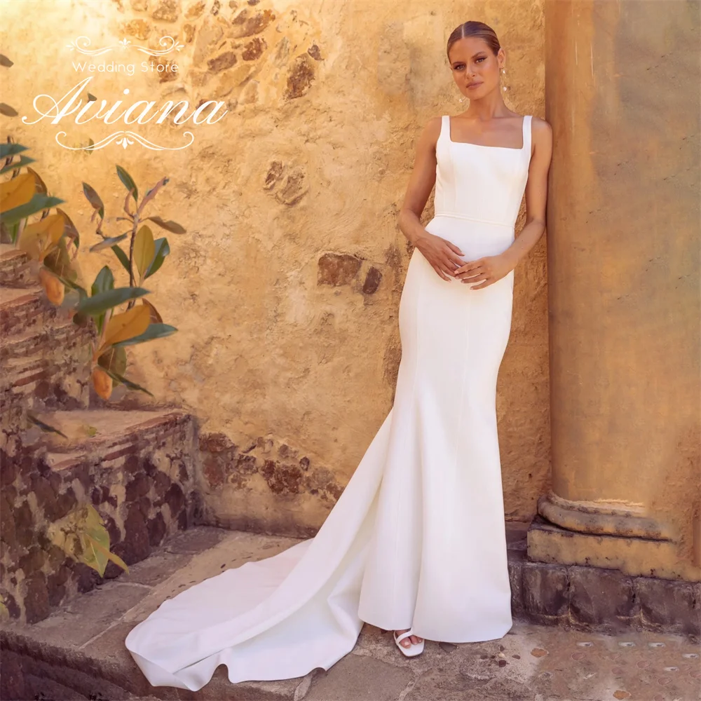 Aviana مخصص عارية الذراعين ساحة Veck بلا أكمام سويب تراين بسيط حورية البحر فستان الزفاف طول الأرض جودة عالية أحدث