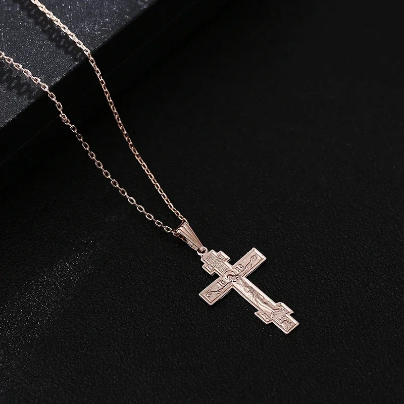 Shamty Orthodox Christianity Church Eternal Hierian Church Cross Pendant Chain Christian Jewelry Neckleace Woman Rose Gold Color