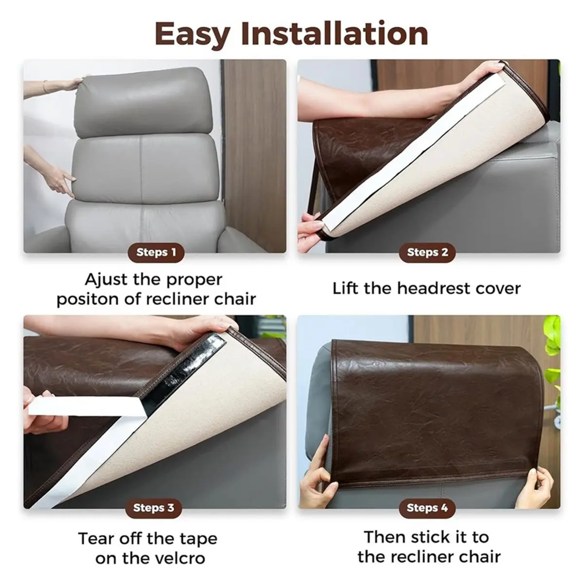 《TOP RATED》Recliner Headrest Protector Faux Leather Headrest Cover for Recliner Chair Couch Headrest Cover for Furniture Brown