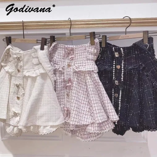 Japanese Liz Lolita Skirt Set New Autumn Winter Mass-produced Cute Bear Pullover Sweater High Waist Tweed Strap Skirt Outfits