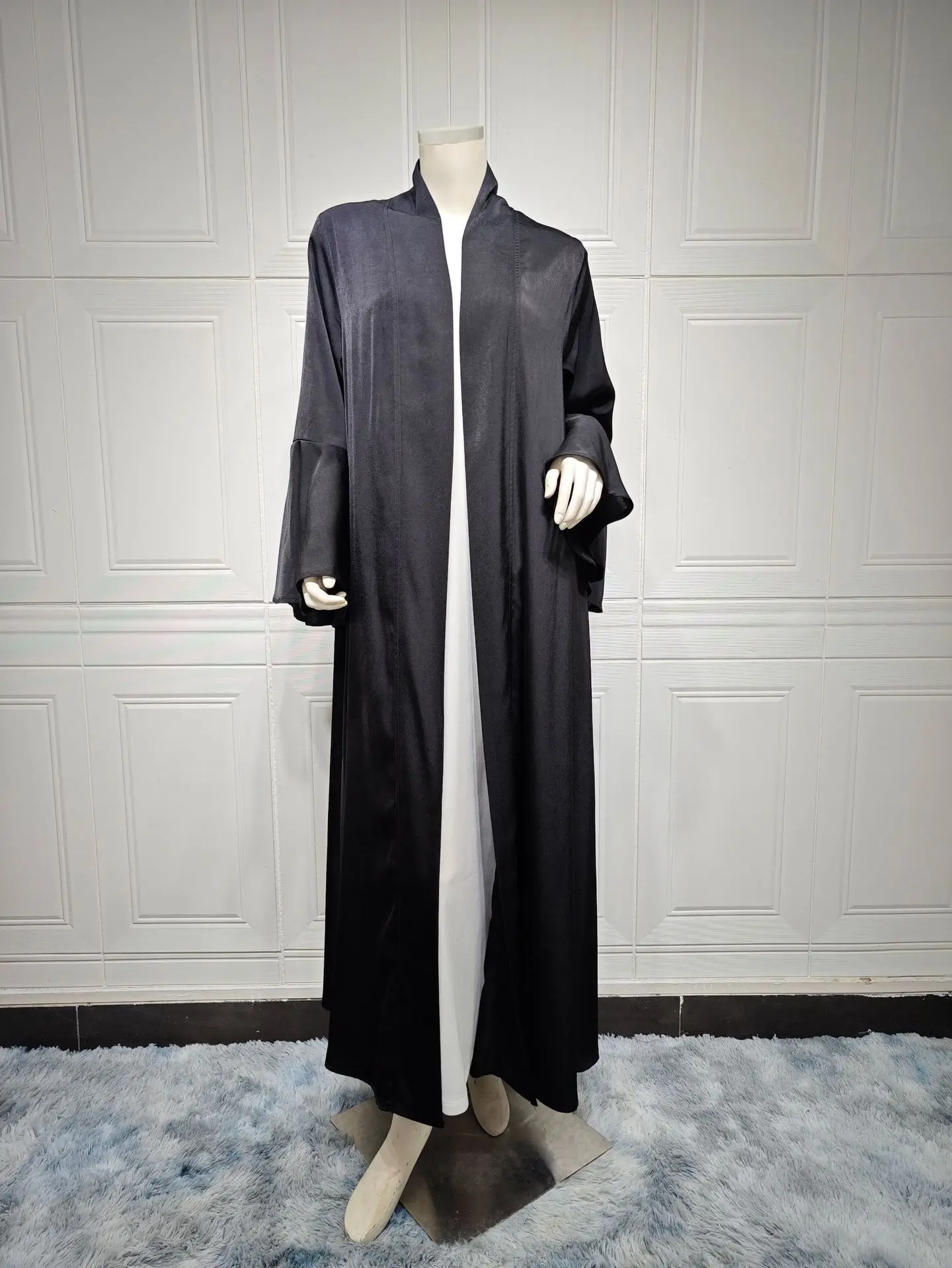 Kimono aperto musulmano Abaya per le donne marocchine moda manica con volant arabo Dubai abbigliamento Jalabiyat turchia Soft Gulf Robe