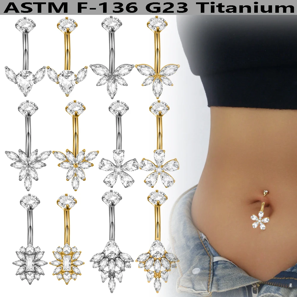 1PC G23 Titanium Pine Cone&Butterfly Belly Button Rings Internal Thread Navel Piercing Zircon Belly Navel Piercing Jewelry 14G