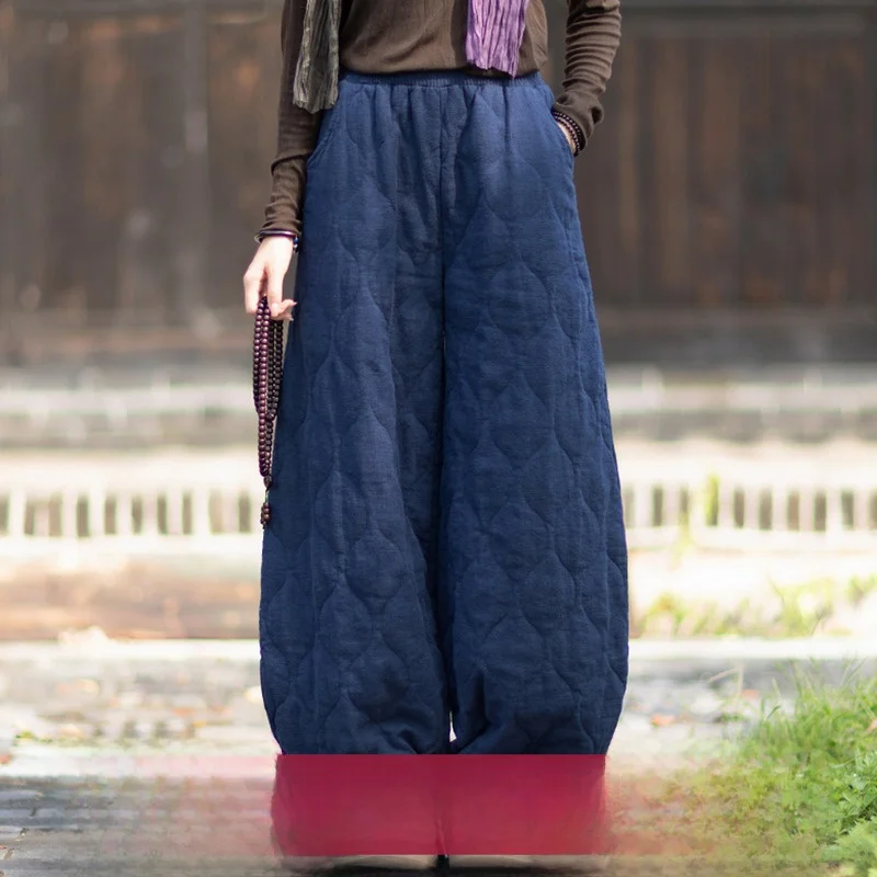 Warme, mit Baumwolle gepolsterte, leichte Damenhose mit hoher Taille, Herbst-Winter-Outdoor-Bekleidung, Baumwoll-Leinen-Mischung, bequeme Passform