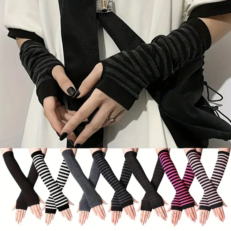 Outdoor Y2K Punk Long Fingerless Gloves Cuff for Women Men Hip-hop Glove Elbow Mittens Cool Stretch Winter Arm Warmer Mitten