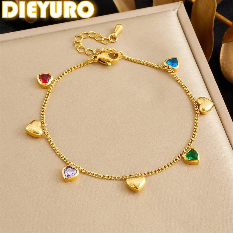 الفولاذ المقاوم للصدأ الملونة جولة الزركون النحل الحشرات القلب سوار سيدة الاتجاه الجديد الكلاسيكية المعصم سلسلة مجوهرات جلامورو