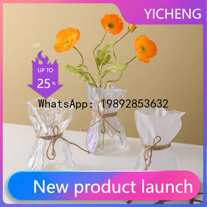 

QQ Glass Vase Irregularly Folded Road Clear Glass Vase Creative Handicraft Ornaments Hydroponic Art Flower Vases Terrarium Pots