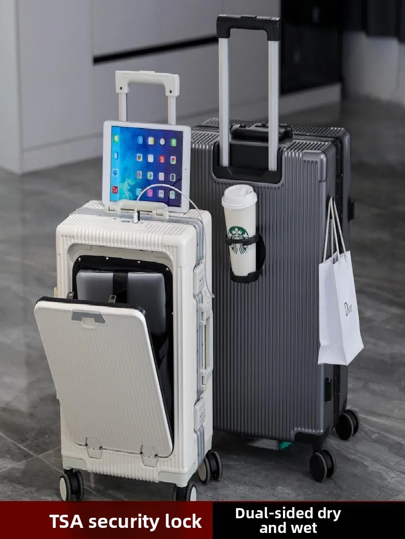 

Travel Suitcase Aluminum Frame Door Sle One Nine Opening Password Lo Carry-On Bag Men's Casual Polyester Zipper Cl...