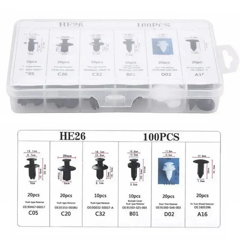 100pcs Mixed Car Plastic Clips Auto Fixing Door Closer Pin Removing Retainer Rivet Screws Disassembly Tools For Removal Products - Detail 1