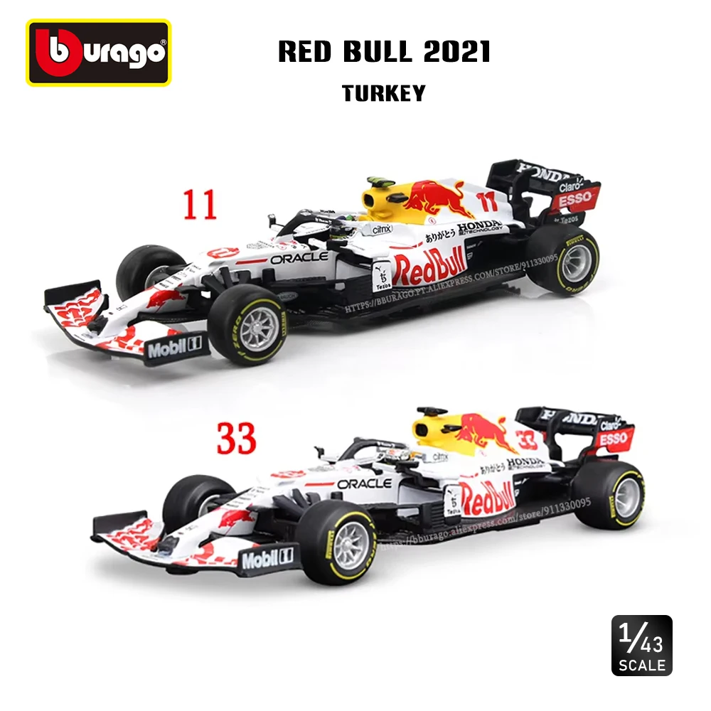 Bburago 2021 Turkey F1 Red Bull Racing Car Model Vehicle Alloy Diecast Car RB16b 11 33 Verstappen Perez 1:43 Toy Collection