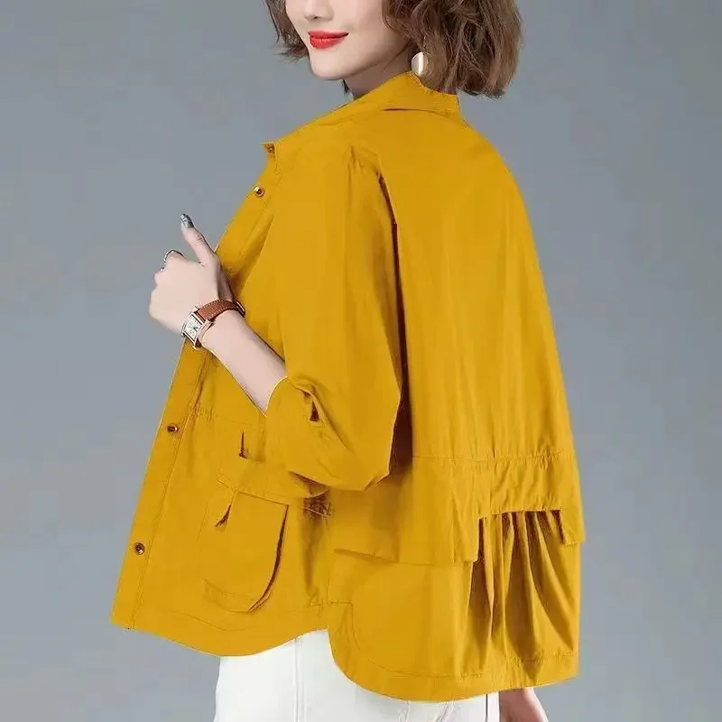 

Fashion Single-breasted Solid Color Jackets Tops Female Spring All-match Loose Casual Long Sleeve Pockets Coats Clothing I112