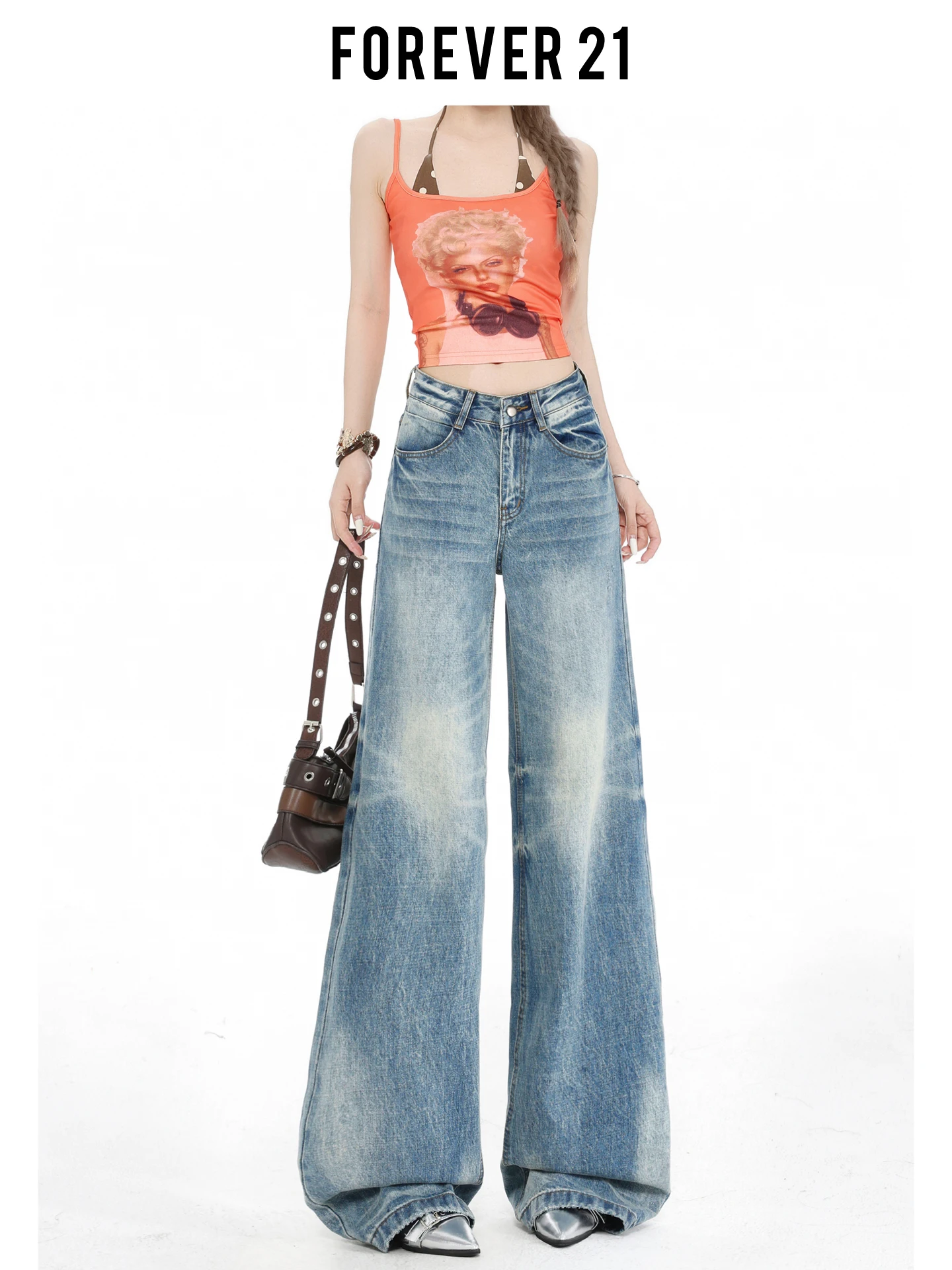Pantalones Vaqueros Anchos de Estilo Retro Americano Forever 21, para Mujer, Corte Recto, Cintura Alta, Estilo Vintage, Largos hasta el Suelo, para Figura Tipo Pera