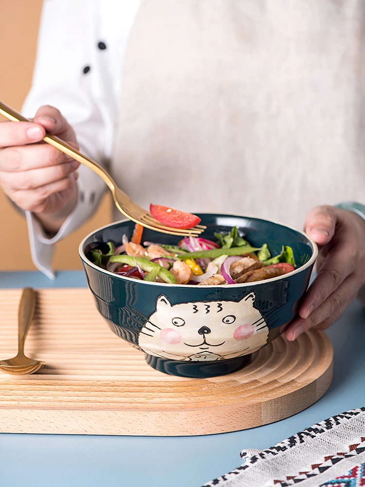 Japanese soup noodle bowl Tall ceramic home creative personality cartoon hand-painted ramen bowl single hourglass bowl