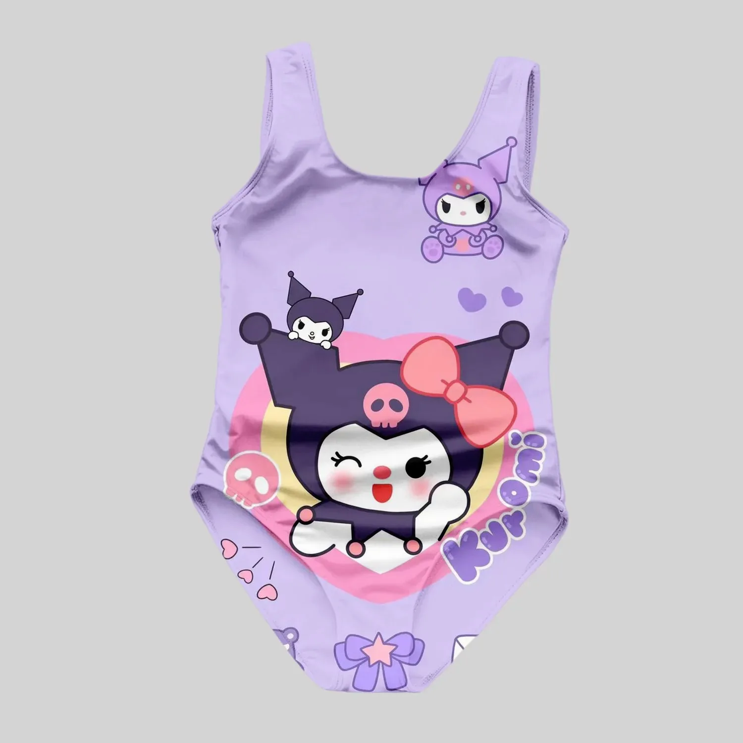 MINISO Children's 1-Piece Swimsuit With Kuromi Pattern 3d Printed Girl's Swimsuit - Suitable For Summer Beach Vacation Swimming