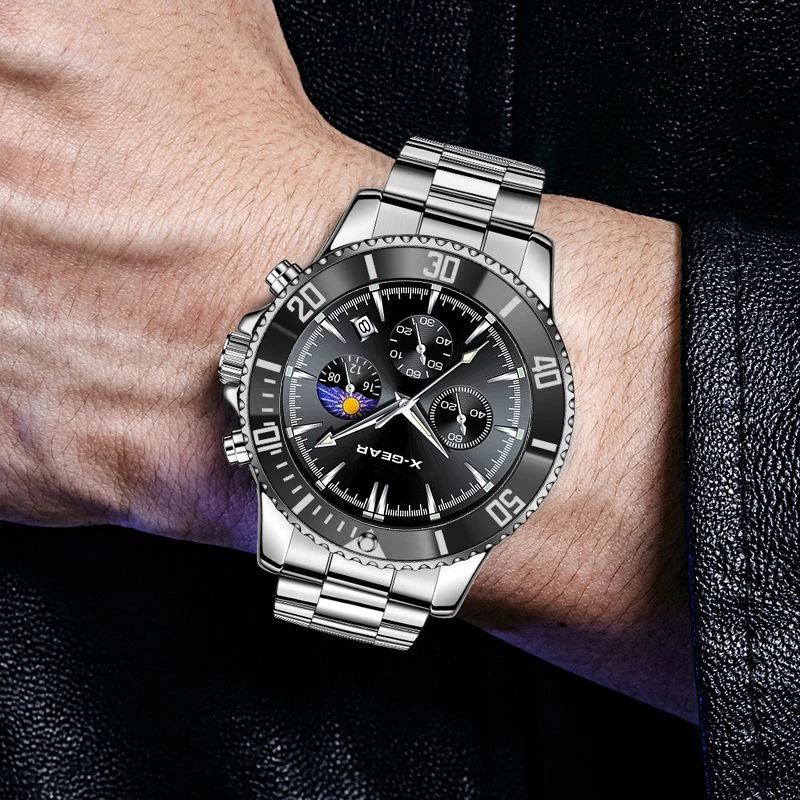 Men's Luminous Stainless Steel Quartz Watch, Chronograph