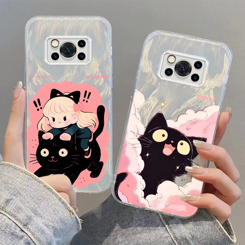 Pink Cat Girl Kawaii Cute For Xiaomi Poco C65 M6 M3 X6 X5 X3 Redmi 13C 12 12C 10C 10 9T 9A 9 Pro 5G Feather Yarn Funda