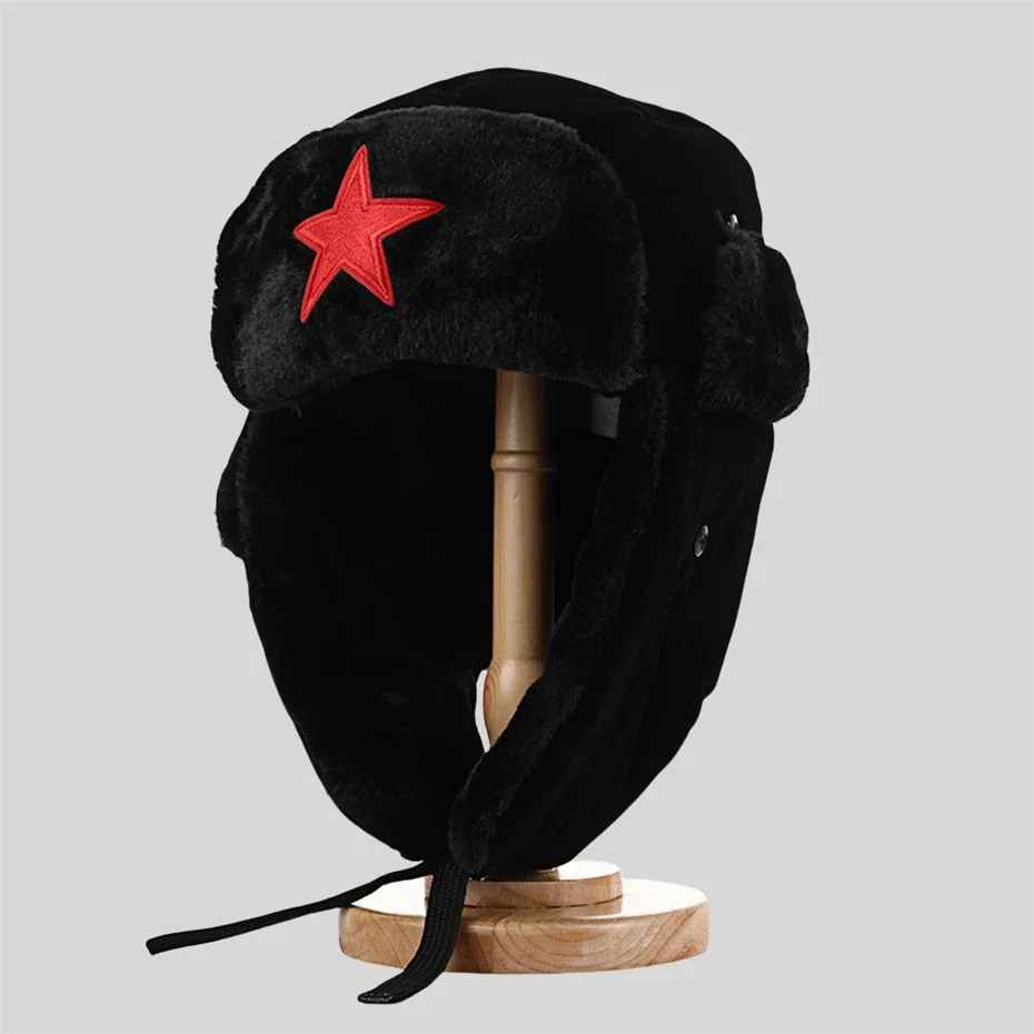 Men pentagram Lei Feng Winter Hat Aviator Outdoor Ear Flaps Bomber Cap Proof Trapper Russian Hat