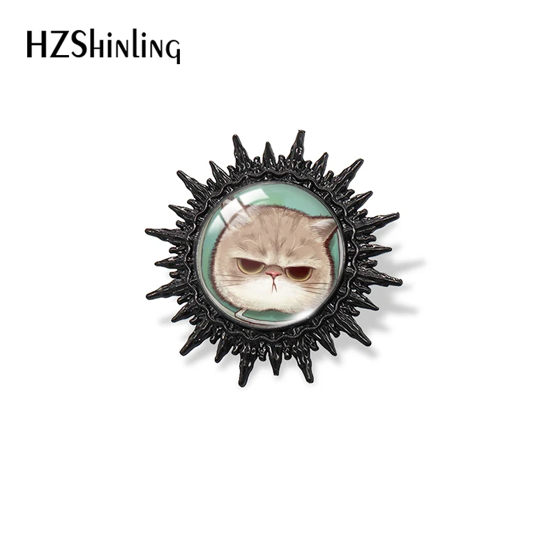 2023 New Arrival Cartoon Cute Cat Kitten Head Glass Cabochon Black Brooch Badge Bag Clothes Accessories For Men