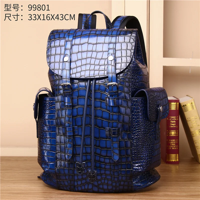 New Genuine Leather Matte Crocodile Backpack with Large Capacity Business Color Wipe Travel Computer Bag High end Book Bag