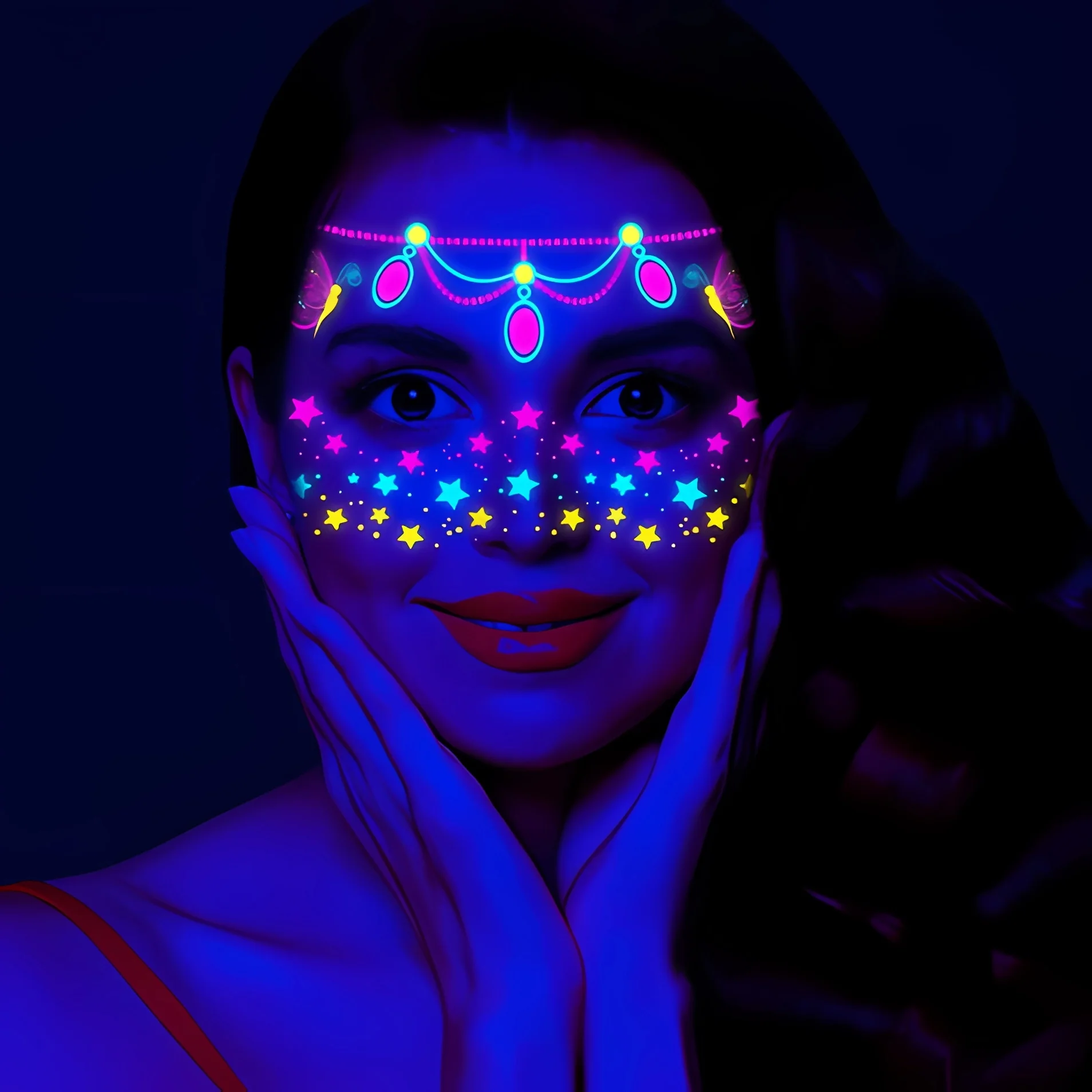 Luminous Temporary Tattoo Stickers Waterproof, Glow in the Dark, Ideal for Parties, Music Festivals, and Special Events