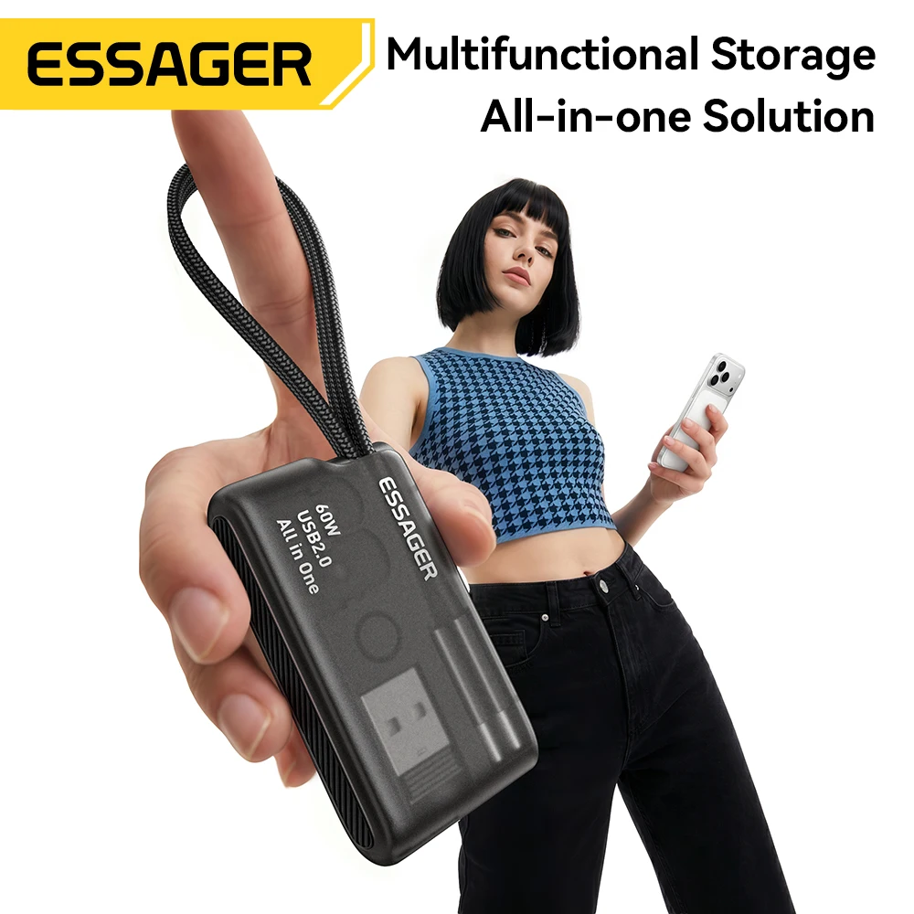 Essager PD 60W USB Type C Cable Set Fast Charging Data Sync for iPhone 17/16/15 with Storage Box And Holder Travel-Friendly