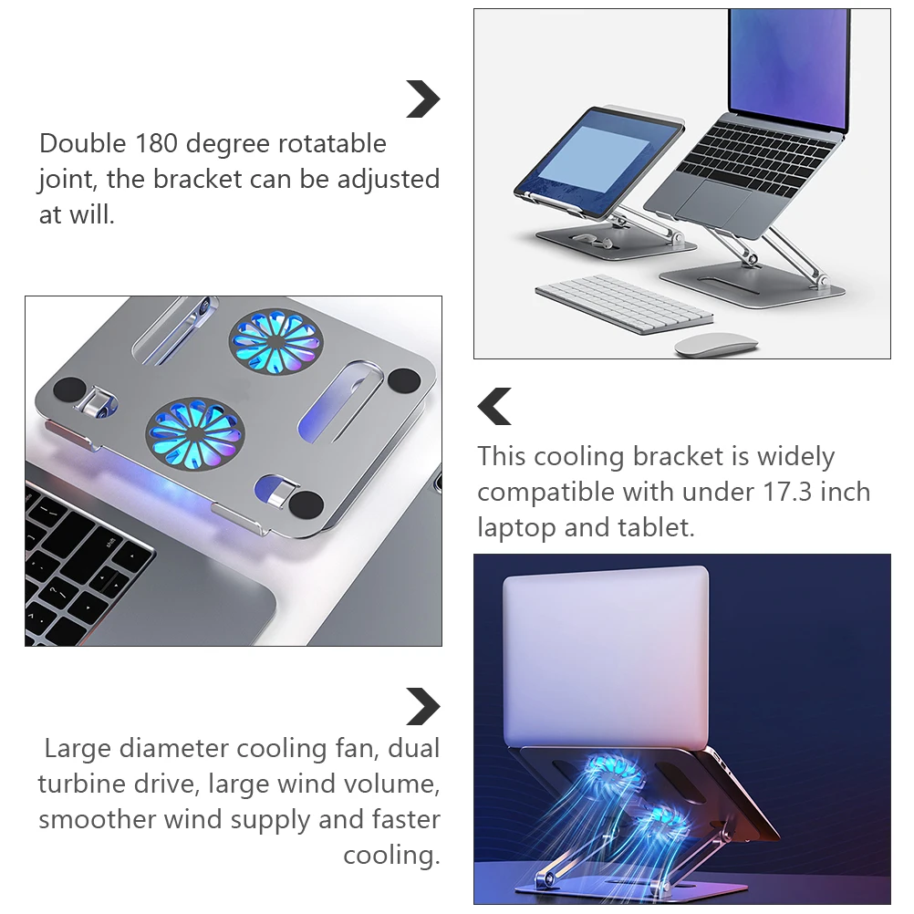 

Dual Fan Cooling Bracket for 173 Inch Laptop Tablet Aluminum Alloy Adjustable 180 Degree Rotatable Joint Gaming Notebook