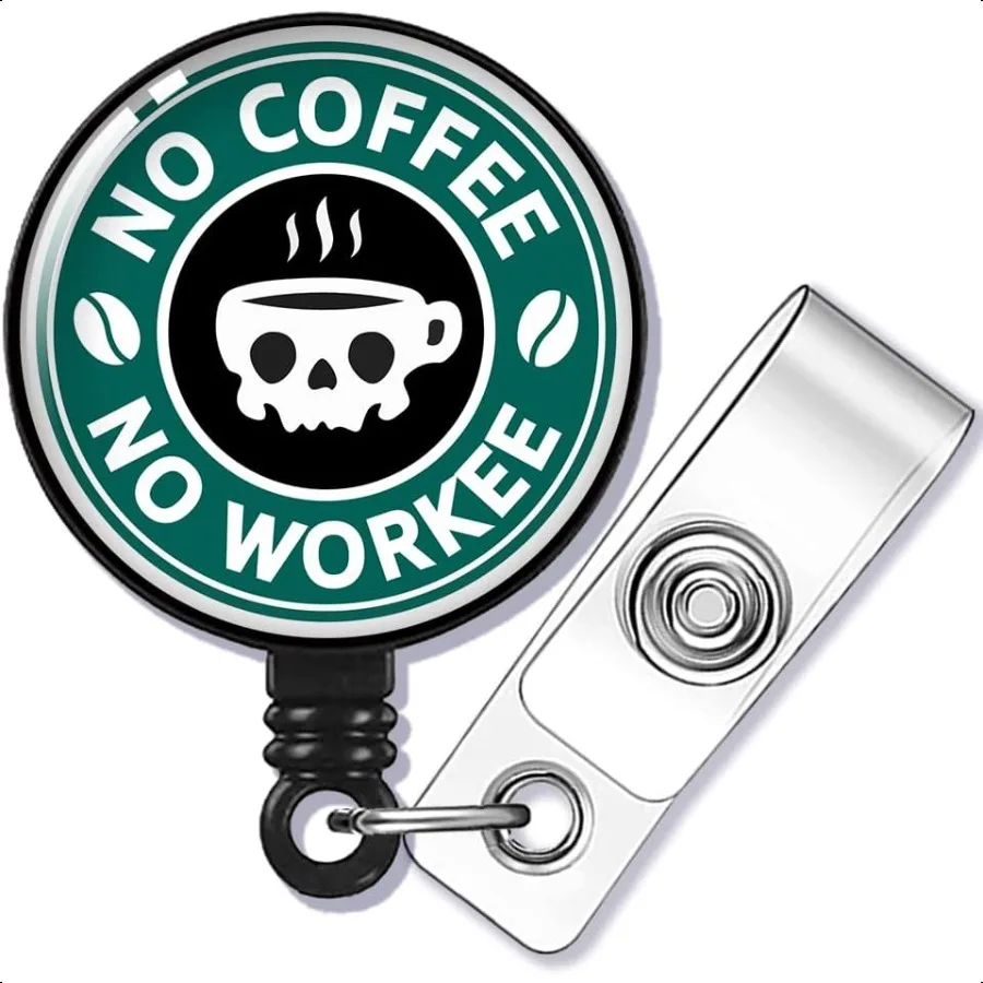 

Катушка для бейджа No Coffee No Workee, выдвижная с зажимом типа «крокодил», забавный держатель для бейджа со скелетом, подарок для доктора, радиологии, XRay O