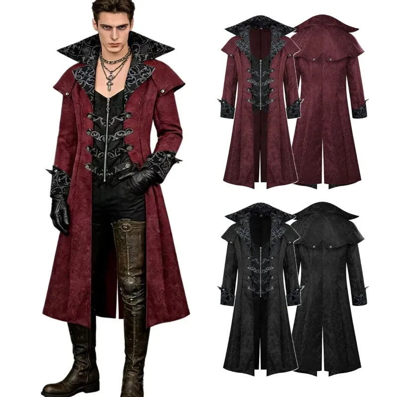New Medieval Vintage Halloween Cosplay Costumes Gothic Style Jackets Adult Vintage Performance Clothing Men Steampunk Long Coats