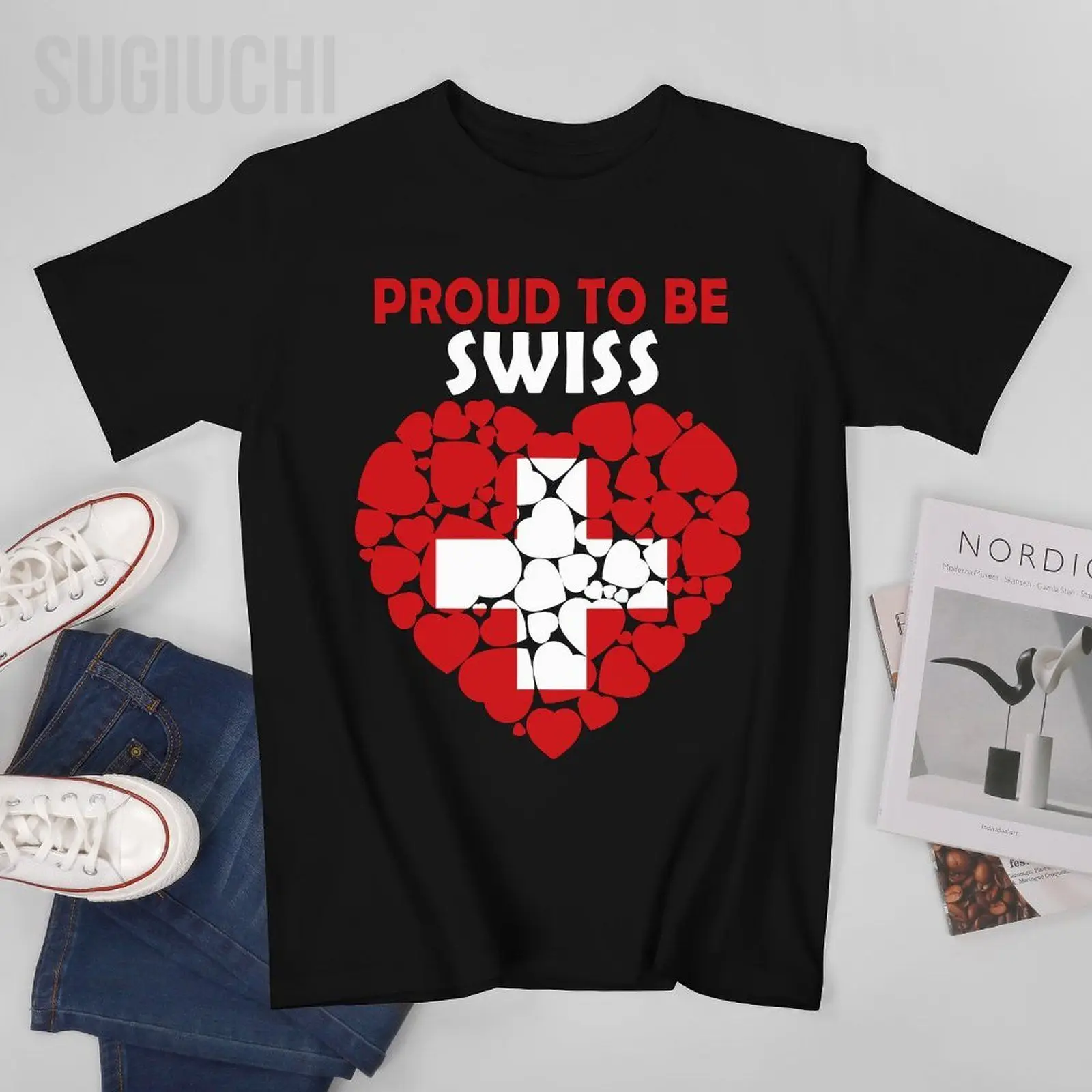 Men Proud To Be Swiss Switzerland Heart Tshirt Tees O-neck T Shirts Women Boys 100% Cotton T-Shirt