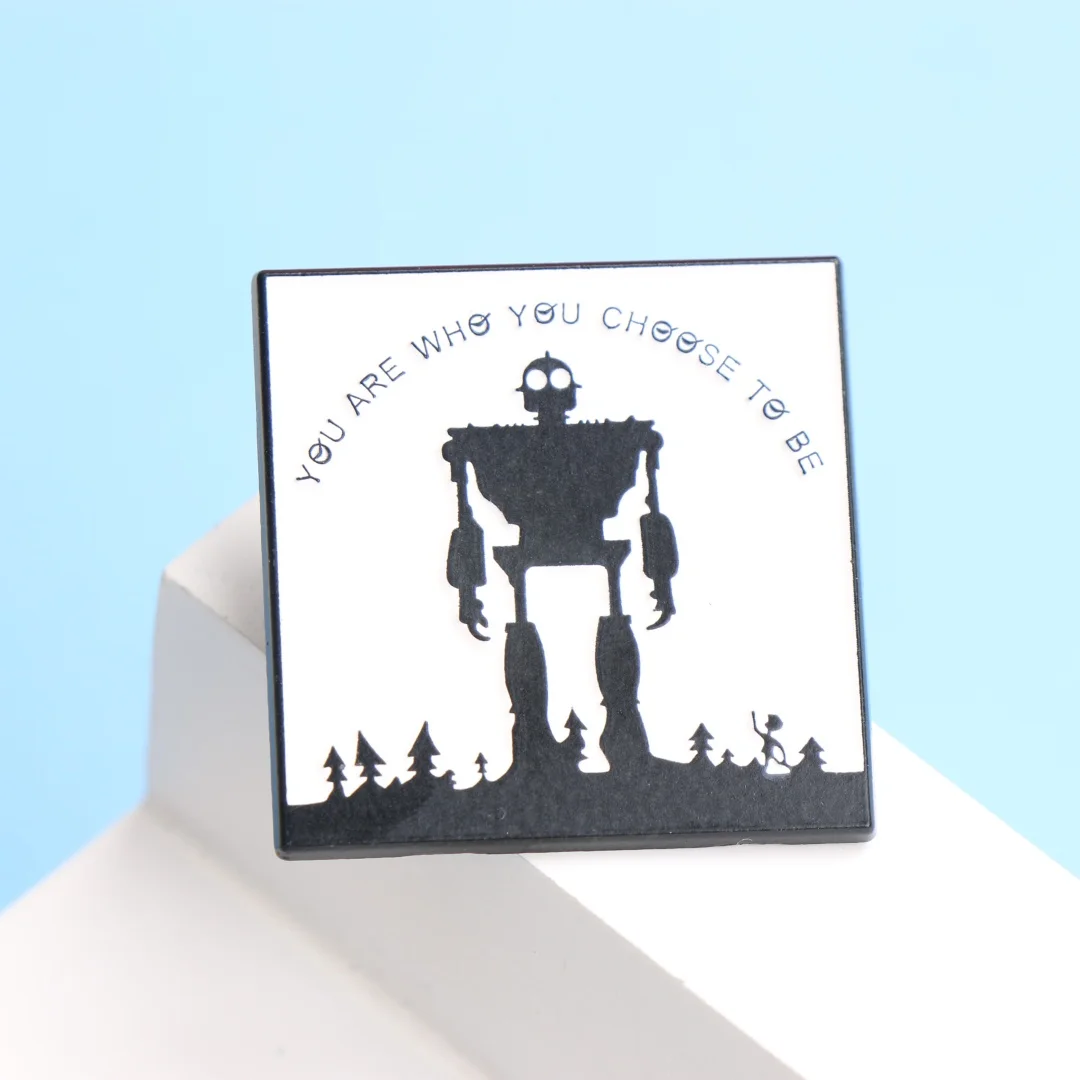 You Are Who You Choose To Be Enamel Pin - Cartoon Robot & Kid Silhouette Lapel Badge for Backpack DIY Gift
