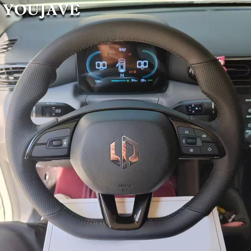 

For Leapmotor T03 2020-2023 2024 2025 2026 Hand Sewing Classic Auto Car Steering Wheel Cover Cow Leather Suede DIY Accessories