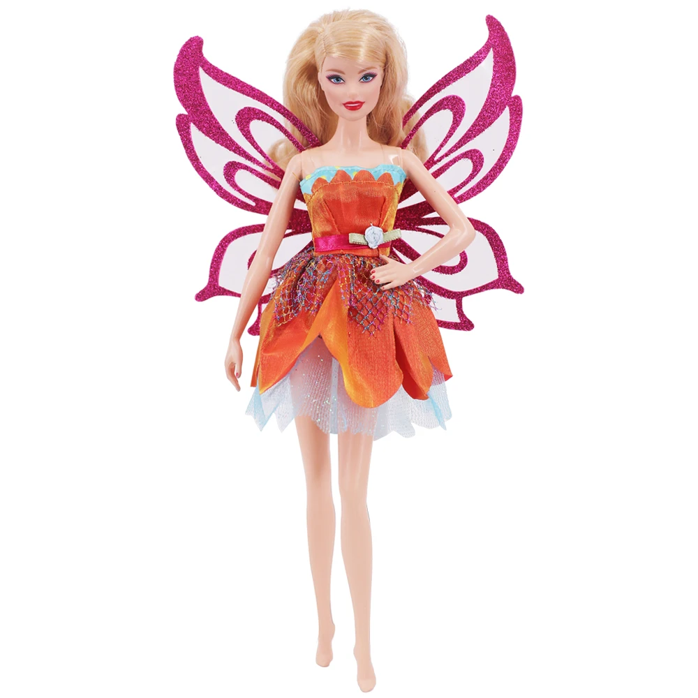 Clothes for Barbies ElfQueen Beautiful Dress Colorful Butterfly Wings 11.8 inch 28 Cm Babies Doll Clothes Fairy Tale Characters