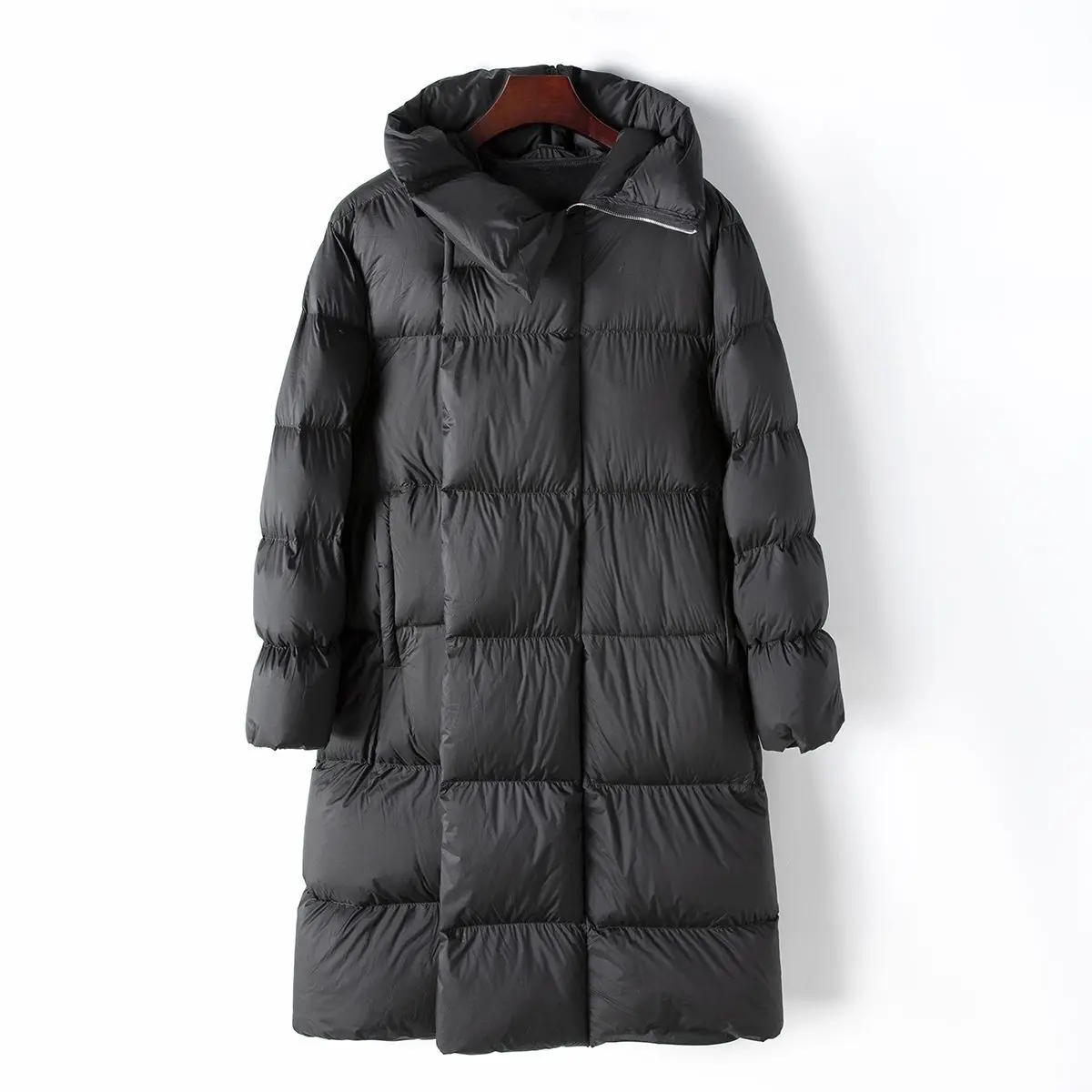 Chain new white duck down hooded long down jacket 2024 autumn spring and autumn ins style women's warm jacket