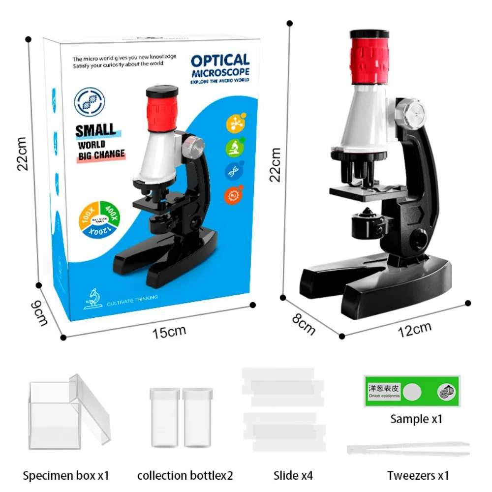 200x 600x 1200x Children Microscope Kit Adjustable Observing Bacteria Pocket Microscope Experimental Specimens